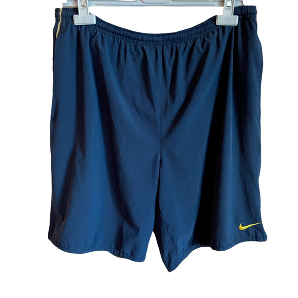 Nike Running Women Shorts Brief Insert Pockets Drawstring SZ L Navy Poly Spandex - Picture 1 of 11